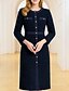 billiga Te Längd-Hylsa Kolonn Knälängd Festklänning Cocktailklänning Bröllopsgästklänning Mor till bruden Klänning Lång Ärmar Crew Neck Elegant Vintage Formell med Knappar