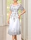 baratos Comprimento do chá-Vestido de Festa Comprido A-Line Vestido Cocktail Vestido de Convidada de Casamento Mãe da Noiva Manga Curta Decote Redondo Elegante Luxuoso Formal Algodão com Bordado