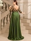 baratos Comprimento do chão-Vestido de Convidada de Casamento Comprimento Longo em A Linha Vestidos Formais Vestido Flare Vestido da Mãe da Noiva Manga Curta V Gola Elegante Vintage Luxuoso com Pregas Bordado