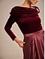 baratos Blusas Elegantes-Natal Mulheres Tops elegantes Franzido Elegante Manga Longa Gola Redonda Decote Canoa Tops regulares Festa de Noite Traje para coquetel Vinho Primavera Outono Inverno