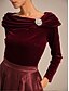 baratos Blusas Elegantes-Natal Mulheres Tops elegantes Franzido Elegante Manga Longa Gola Redonda Decote Canoa Tops regulares Festa de Noite Traje para coquetel Vinho Primavera Outono Inverno