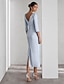 cheap Cocktail Dresses-Sheath Column Ankle Length Cocktail Dresses Party Dresses Elegant 3/4 Length Sleeve Crew Neck Wedding Formal Stretch Crepe with Slit