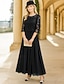 preiswerte Bodenlänge-A-Linie bodenlanges Hochzeitsgastkleid Formelle Kleider Abendgala Brautmutterkleid 3/4-Länge Ärmel Rundhalsausschnitt Elegant Formal Spitze in einfarbig