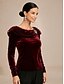 baratos Blusas Elegantes-Natal Mulheres Tops elegantes Franzido Elegante Manga Longa Gola Redonda Decote Canoa Tops regulares Festa de Noite Traje para coquetel Vinho Primavera Outono Inverno