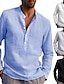 abordables Classique-Homme Chemise Chemise Lin Chemise à col officier Chemisette Chemise d'été Tenues de plage Couleur unie Plein Air Hawaïen Bleu Ciel Rouge vin Noir Blanche manche longue Col Eté Printemps Vêtement Tenue