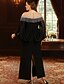ieftine Lungimea podelei-Rochie de invitată la nuntă lungime mermaid trumpet rochii formale rochie de seară rochie pentru mama miresei cu mânecă lungă off shoulder elegantă vintage cu broderie și mărgeluțe