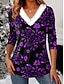 levne květinové tričko-Dámské Tunika Tónované Květinový Grafika Vinobraní stylové Klasické Dlouhý rukáv Do V Běžné topy Denní Slátanina Tisk Žlutá Rubínově červená Vodní modrá Fialová Trávová zelená Podzim Zima