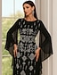 abordables Longueur du plancher-Robe de invitée de mariage longueur sol en A robes formelles robe de soirée robe de mère de la mariée à manches longues décolleté rond élégante vintage luxueuse avec des cristaux sequins