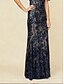 preiswerte Paillettenkleider-Damen Maxikleid Etui-Kleid Elegant Abendgesellschaft Party Pailletten Spitze Ausgehöhlt Normale Passform Blumen Halbarm Rundhalsausschnitt Marineblau