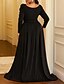 baratos Comprimento do chão-Vestido de Convidada de Casamento Comprimento Chão A-Line Vestidos Formais Vestido de Gala Vestido da Mãe da Noiva Manga Longa Decote V Elegante Vintage Festa Spandex com Pregas Frente Dividida