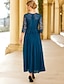 preiswerte Bodenlänge-A-Linie bodenlanges Hochzeitsgastkleid Formelle Kleider Abendgala Brautmutterkleid 3/4-Länge Ärmel Rundhalsausschnitt Elegant Formal Spitze in einfarbig