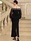 ieftine Lungimea gleznei-Coloană Teacă Lungime Gleznă Rochie pentru invitata de nunta Rochie formala Rochie de seara Rochie Mama Miresei Manșon Lung De Pe Umăr Elegant Epocă Petrecere Seară Formală Petrecere Nuntă cu Mărgele