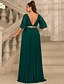 baratos Comprimento do chão-Vestido de convidada de casamento A-Line até o chão Vestidos formais Vestido de tarde Vestido da mãe da noiva Mangas médias decote em V Elegante Vintage Festa com bordado