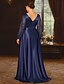 preiswerte Bodenlänge-A-Linie Bodenlang Abendkleid Flattriges Kleid Langarm V Ausschnitt Elegant Vintage Übergröße Polyester Brautmutterkleid mit Falten Paillette