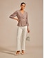billige Enkle bluser-Dame Bluse binde foran Metallisk Elegant Langærmet V-hals Almindelige toppe Bryllupsgæst Date Night Outfits Cocktail påklædning Lyserød Sommer Forår Efterår Vinter