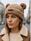 billige Damehatter-Dame juleøreklokkehatt i fuskepels med bjørn, koselig vinterhodeplagg i flere materialer med pom-poms, stilig og varmt tilbehør til høytiden