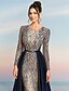 ieftine Lungimea podelei-Linia -A Lungime Podea Brodat cu mărgele Rochie pentru invitata de nunta Rochie formala Rochie Mama Miresei Manșon Lung Stil Nautic Elegant Epocă Luxos Seară Formală Petrecere Nuntă cu Paiete Bloc