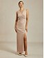 preiswerte Chiffonkleider-Damen Maxikleid Etui-Kleid Chiffonkleid Wickelkleid Elegant Formell Cocktail Abendgesellschaft Hochzeitsgast Cocktailparty Plissiert Glitzer Asymmetrisch Normale Passform Einfarbig Ärmellos V