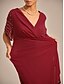 זול שמלות פשוטות-בגדי ריקוד נשים שמלת מקסי שמלה בגזרה ישרה אלגנטית מסיבת ערב אורחת חתונה מסיבת קוקטייל רגיל צבע אחיד שרוולים קצרים צווארון V אודם