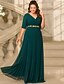 baratos Comprimento do chão-Vestido de convidada de casamento A-Line até o chão Vestidos formais Vestido de tarde Vestido da mãe da noiva Mangas médias decote em V Elegante Vintage Festa com bordado