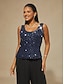 preiswerte Blusenanzüge für Damen-Damen Bluse Elegante Oberteile Twinset Pailletten Spitze Paisley-Muster Elegant Party Dreiviertelarm Mandarinkragen Semi-Formal Formelle Kleidung Abendkleidung Marineblau Frühling Herbst Winter