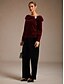 baratos Blusas Elegantes-Natal Mulheres Tops elegantes Franzido Elegante Manga Longa Gola Redonda Decote Canoa Tops regulares Festa de Noite Traje para coquetel Vinho Primavera Outono Inverno