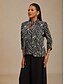 voordelige Blousepakken voor dames-Dames Geklede topjes Tweelingset Pailletten Strass dier Luipaard Elegant Feest Dames 3/4 mouw Mandarijn Kraag Normale tops Avond Feest Feestavondkleding Feestoutfits Zilver Lente Herfst Winter