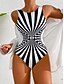 baratos Fatos de Banho 1 Peça-Maiô Feminino de Uma Peça Afinador Monokini em Block de Cores Controle de Barriga Cintura Alta Slim Costas Descobertas Roupas de Praia de Férias Gráfico Geométrico Decote Redondo Sem Mangas