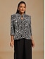 voordelige Blousepakken voor dames-Dames Geklede topjes Tweelingset Pailletten Strass dier Luipaard Elegant Feest Dames 3/4 mouw Mandarijn Kraag Normale tops Avond Feest Feestavondkleding Feestoutfits Zilver Lente Herfst Winter