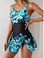 cheap One-pieces-Women's One Piece Swimsuit with Skirt Skirt Vacation Beach Wear Floral Graphic U Neck Sleeveless Bathing Suits