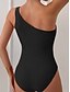 baratos Fatos de Banho 1 Peça-Maiô Feminino Uma Peça Monokini com Um Ombro Controle de Barriga Cintura Alta Slim Costas Descobertas Moda Praia de Férias Listrado Assimétrico Sem Mangas