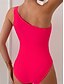 baratos Fatos de Banho 1 Peça-Maiô Feminino Uma Peça Monokini com Um Ombro Controle de Barriga Cintura Alta Slim Costas Descobertas Moda Praia de Férias Listrado Assimétrico Sem Mangas