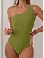 baratos Fatos de Banho 1 Peça-Maiô Feminino Uma Peça Monokini com Um Ombro Controle de Barriga Cintura Alta Slim Costas Descobertas Moda Praia de Férias Listrado Assimétrico Sem Mangas