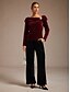 baratos Blusas Elegantes-Natal Mulheres Tops elegantes Franzido Elegante Manga Longa Gola Redonda Decote Canoa Tops regulares Festa de Noite Traje para coquetel Vinho Primavera Outono Inverno