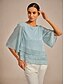billige Enkle bluser-Dame Bluse Dressy Toppe Chiffon toppe Blonde toppe Flettet Glitter Elegant Rund hals Almindelige toppe Bryllupsgæst I-byen-tøj Lyseblå Forår Efterår