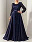 ieftine Lungimea podelei-Rochie de invitați la nuntă lungime până la podea A-Line Rochii formale Rochie de seară Rochie pentru mama miresei Rochie cu mâneci lungi de tip crew Elegantă vintage strălucitoare formală spandex cu