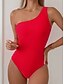 baratos Fatos de Banho 1 Peça-Maiô Feminino Uma Peça Monokini com Um Ombro Controle de Barriga Cintura Alta Slim Costas Descobertas Moda Praia de Férias Listrado Assimétrico Sem Mangas