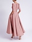 abordables Robes de cocktail-Ligne A Longueur thé Robes de Cocktail Robes de soirée Élégant Demi Manches Col en V Formel robe demoiselle d honneur Satin avec Poche