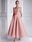 abordables Robes de cocktail-Ligne A Longueur thé Robes de Cocktail Robes de soirée Élégant Demi Manches Col en V Formel robe demoiselle d honneur Satin avec Poche