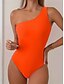 baratos Fatos de Banho 1 Peça-Maiô Feminino Uma Peça Monokini com Um Ombro Controle de Barriga Cintura Alta Slim Costas Descobertas Moda Praia de Férias Listrado Assimétrico Sem Mangas