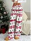 cheap Christmas Bottoms-Christmas Women&#039;s Straight Vacation Vintage Ethnic Style Full Length High WaistPantsUgly Graphic Elk Christmas Tree Drawstring Inelastic Outdoor Vacation Party White Spring Fall Winter Loose Fit