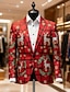 baratos Traje de animal de natal-Natal Homens Cada Jaqueta Blazer Casaco Confortável Artistíco Casual Traje de festa para noite Diário Festival Impressão 3D Botões Bolso multi Outono &amp; inverno Entalhe Manga Longa Azul Vermelho