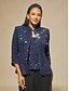 preiswerte Blusenanzüge für Damen-Damen Bluse Elegante Oberteile Twinset Pailletten Spitze Paisley-Muster Elegant Party Dreiviertelarm Mandarinkragen Semi-Formal Formelle Kleidung Abendkleidung Marineblau Frühling Herbst Winter