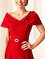 ieftine Lungimea gleznei-A-Line Rochie de Petrecere Până la Genunchi Rochie de Cocktail Rochie pentru Invitate la Nuntă Rochie pentru Mama Miresei Mâneci Scurte Umeri Decupati Elegantă Vintage Petrecere cu Culoare Solidă