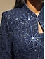 preiswerte Blusenanzüge für Damen-Damen Bluse Elegante Oberteile Twinset Pailletten Spitze Paisley-Muster Elegant Party Dreiviertelarm Mandarinkragen Semi-Formal Formelle Kleidung Abendkleidung Marineblau Frühling Herbst Winter