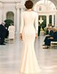abordables Largo del piso-Vestido columna de longitud completa vestido blanco vestido de primavera vestido de fiesta vestido de madre de la novia de manga larga cuello de tripulación elegante vintage lujoso formal mezcla de