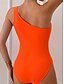baratos Fatos de Banho 1 Peça-Maiô Feminino Uma Peça Monokini com Um Ombro Controle de Barriga Cintura Alta Slim Costas Descobertas Moda Praia de Férias Listrado Assimétrico Sem Mangas