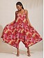 abordables vestido casual estampado-Mujer Vestido de tirantes Vestido de verano Vestido Estampado Vestido Midi Rojo Con Correa Estampado Rosa Flores Escote en V Estampado Dobladillo asimetrico Primavera verano Escote en Pico Sensual