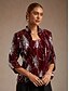 cheap Dressy Tops-Women&#039;s Twinset Blouse Dressy Tops Jacket Sequins Feather Elegant 3/4 Length Sleeve Mandarin Collar Regular Tops Wedding Guest Evening Party Sequins Wine Spring Fall Winte