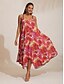 abordables vestido casual estampado-Mujer Vestido de tirantes Vestido de verano Vestido Estampado Vestido Midi Rojo Con Correa Estampado Rosa Flores Escote en V Estampado Dobladillo asimetrico Primavera verano Escote en Pico Sensual